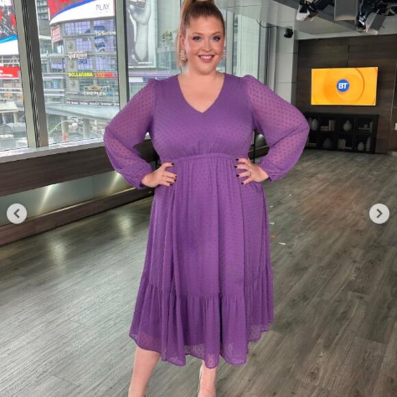 NWT Torrid Tea Length Dot Open Back A-Line Dress Size 1 Long Sleeve Midi Purple - Picture 1 of 15